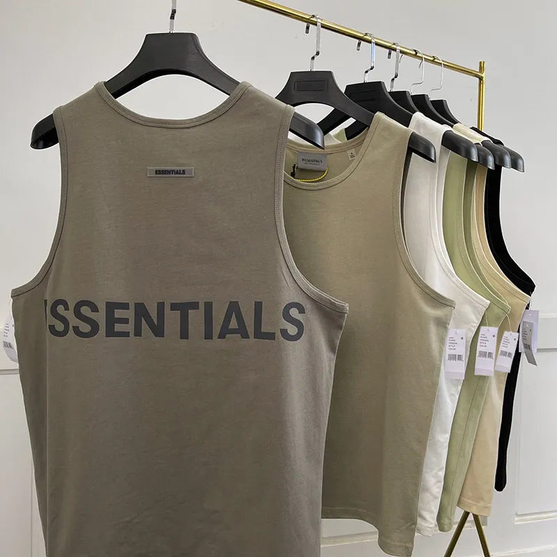 Essentials Men's Tank Top Oversized Loose Back Reflective Men's Cotton Sleeveless Shirt Summer Basketball Sportswear Vest