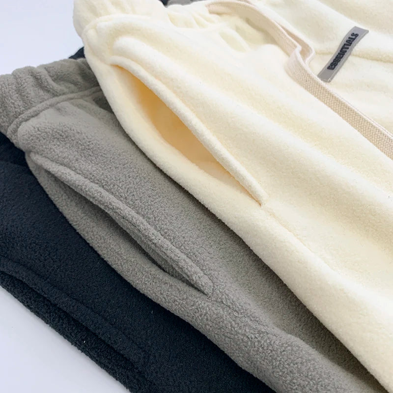 Men Essentials Polar Fleece Sweatpants Double line Drawstring Pants Couple Hip Hop Trousers Loose High Street Casual Pant