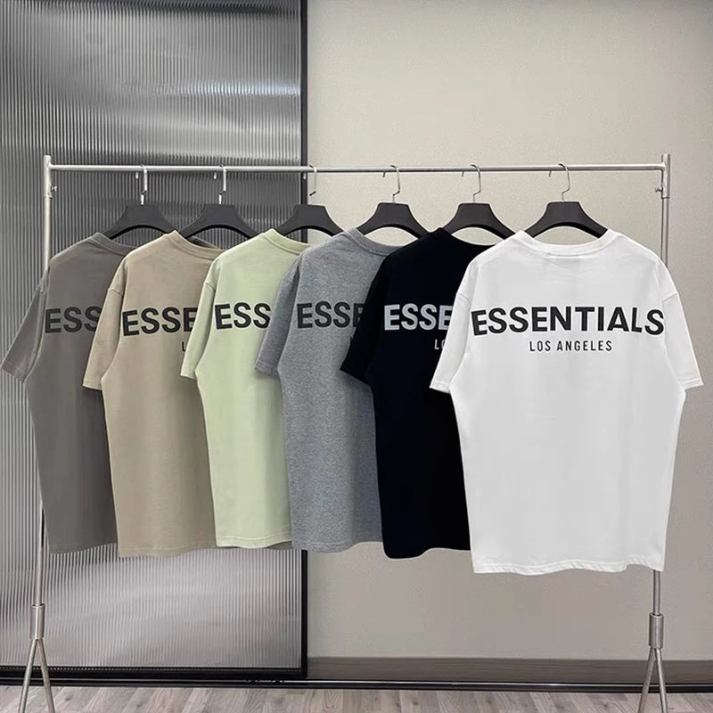 Summer Essentials Men's T shirts Cotton LA Letters Reflective High-Quality Hip Hop Top Tee Oversized Unisex T-Shirts