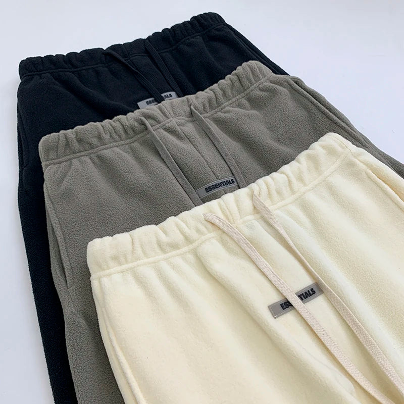 Men Essentials Polar Fleece Sweatpants Double line Drawstring Pants Couple Hip Hop Trousers Loose High Street Casual Pant