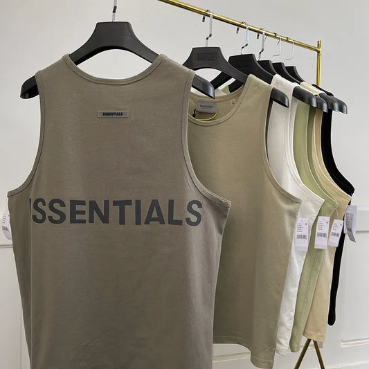 Essentials Men's Tank Top Oversized Loose Back Reflective Men's Cotton Sleeveless Shirt Summer Basketball Sportswear Vest