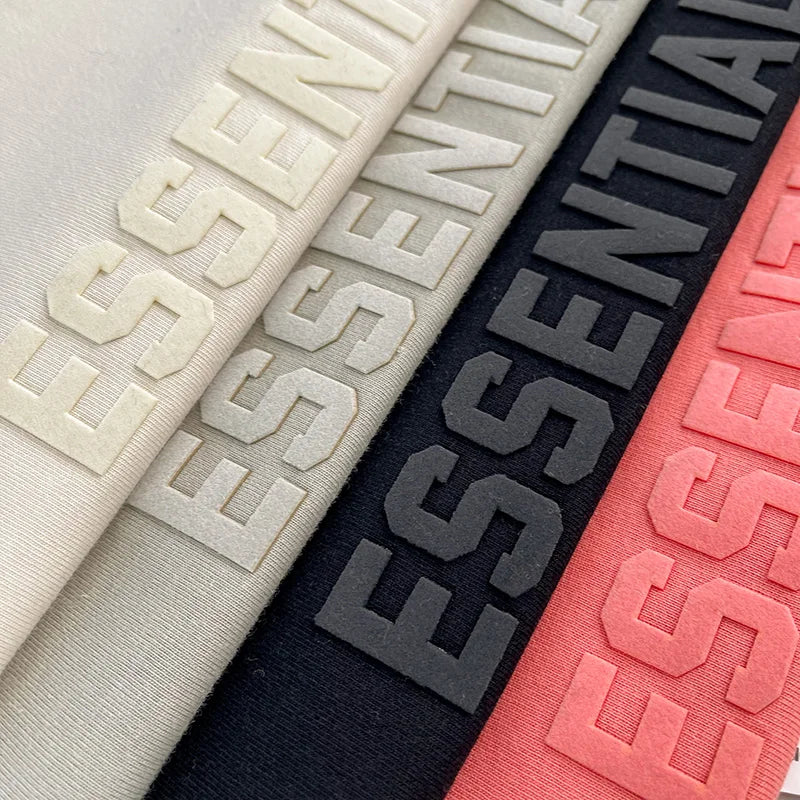 Summer New ESSENTIALS T-shirts Season 7 Flocking Print Letter Logo Tees Hip Hop Loose Oversized Unisex Cotton Short Sleeve